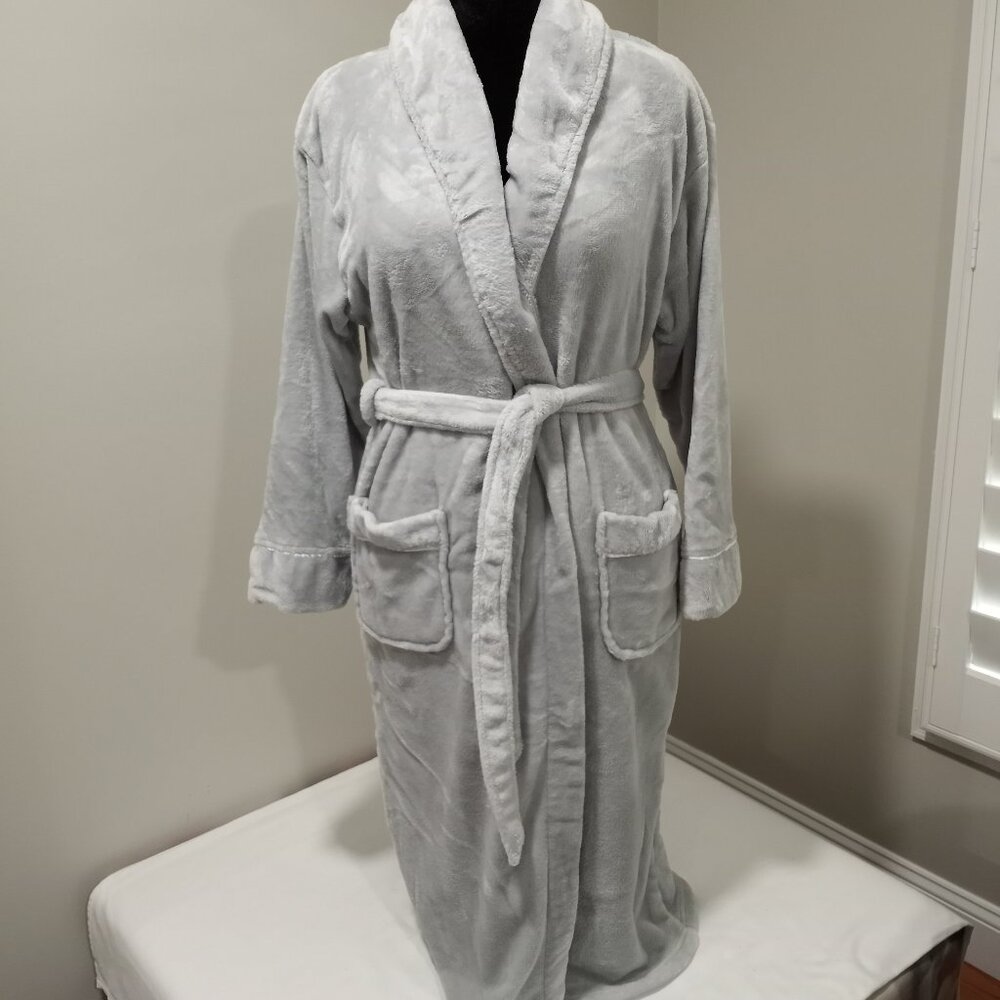 NEW PAIR OF PEACHES AND DREAMS FLUFFY GREY PLUSH BATHROBES UNISEX SIZE L